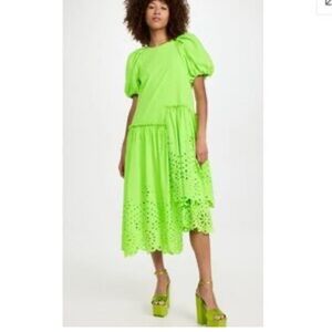 Rhode Lime Green Eyelet midi Dress